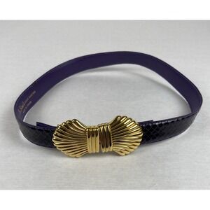 Lee Sauds Purple Gold Shell Buckle, Snake Skin Leather Belt Made In Taiwan